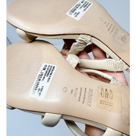 NEW Schutz Olly Mid Block Nappa Leather Strappy Sandal Cream White 10.5 - Picture 7 of 7